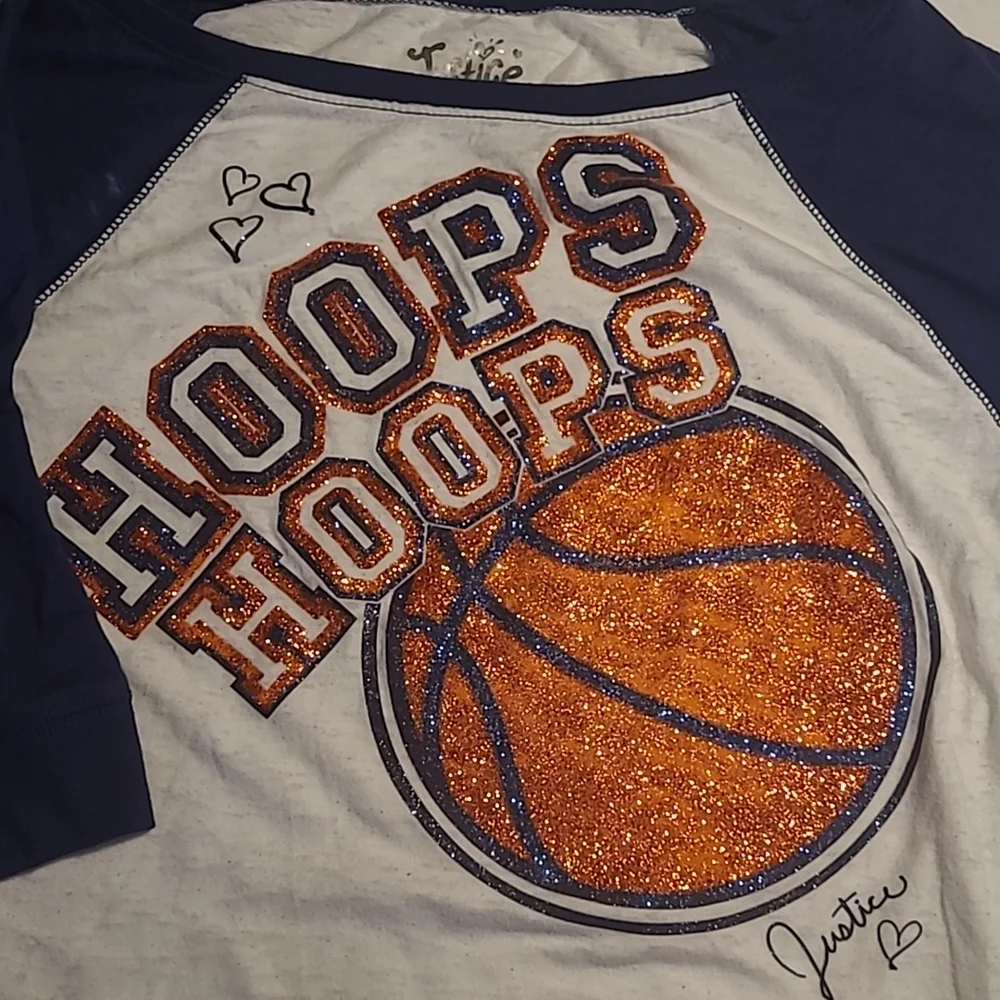 Justice Girls 12 Sparkly Glitter Basketball T shirt